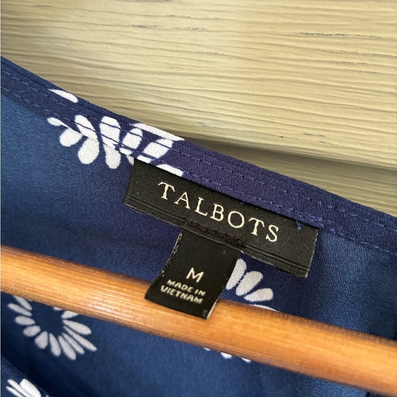 TALBOTS navy blue daisy print top ruffle cuff blouse EUC sz M floral cute - Picture 11 of 14